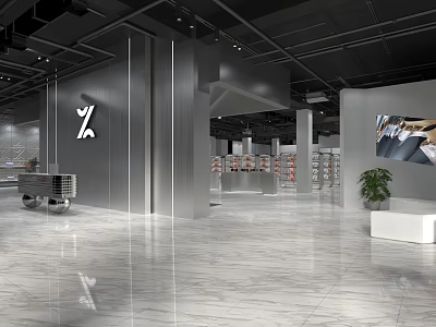 Modern Clothing Store Interior With Open Layout Display Racks Lighting And Marble Floor 3d model
