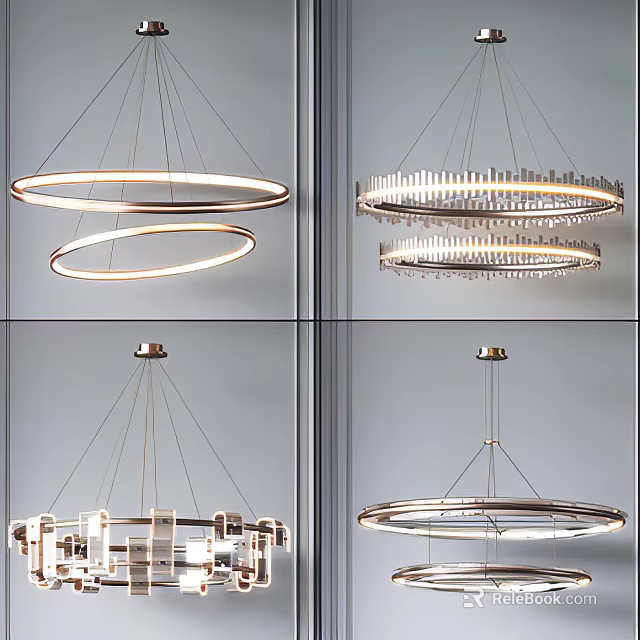 Modern Circular Multi Layered Chandeliers with Metal Frame and Decorative Elements 3d model 