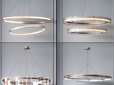 Modern Circular Multi Layered Chandeliers with Metal Frame and Decorative Elements 3d model