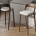 Modern Minimalist Solid Wood Bar Stools With Upholstered Seat And Backrest For Home Kitchen Island