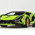 Green Building Blocks Luxury Sports Car Model With Orange Wheels And Detailed Design