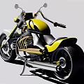 Yellow and Black Modern Motorcycle with Round Headlight Tall Handlebars and Black Seat