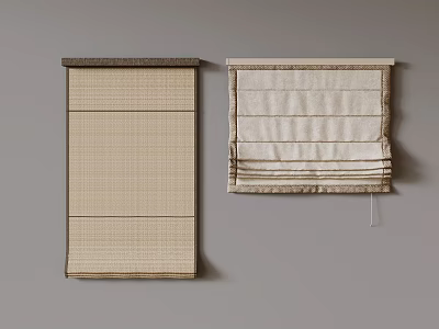 Cream Woven Window Blinds With Pleated Fabric Design On Neutral Gray Background 3d model