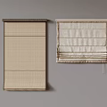 Cream Woven Window Blinds With Pleated Fabric Design On Neutral Gray Background