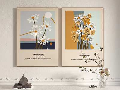 Botanical Plant Paintings with White Yellow Daisies Pastel Backgrounds and Inspirational Quotes 3d model