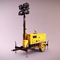 Yellow Mobile Lighting Tower With Generator And Trailer Mounted Four Light Heads 3d model