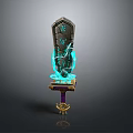 Magical Ancient Glowing Sword With Blue Runes And Gold Purple Pedestal