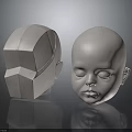White 3D Character Head Model With Geometric Design And Baby Head Shape
