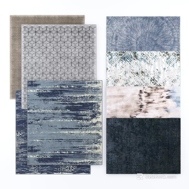 Modern Square Rugs With Various Abstract Geometric Patterns And Blue Tones 3d model 