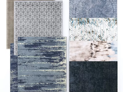 Modern Square Rugs With Various Abstract Geometric Patterns And Blue Tones 3d model