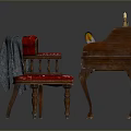 Vintage Wooden Antique Desk With Small Decorative Items And Cloth On Chair