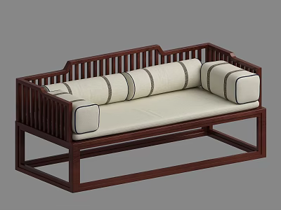Modern multi seat sofa featuring wooden frame and beige striped cushions 3d model