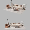 Modern Beige Sofa And Coffee Table Set With Cushions Rug And Side Table 3d model