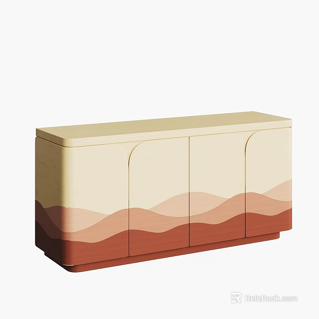 Modern Entryway Cabinet Sideboard With Beige Brown Wavy Patterns And Minimalist Design 3d model