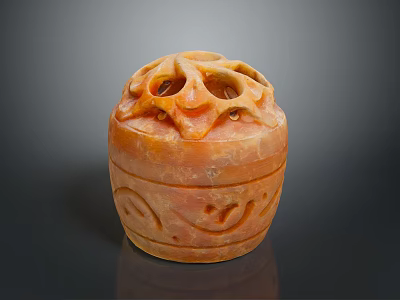 Intricate Orange Stone Sculpture Carving With Hollow Top And Decorative Patterns 3d model