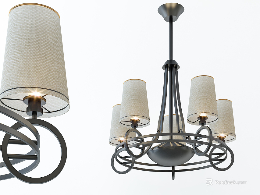 Modern Chandelier Designs With Spiral And Circular Metal Frames And Fabric Lampshades 3d model 