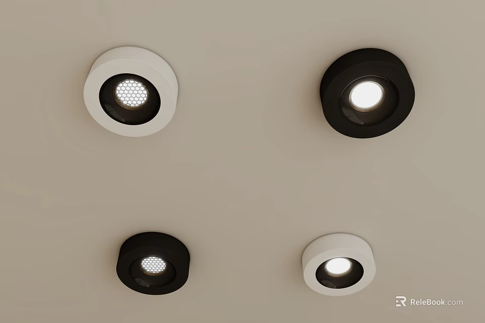 Modern White And Black Round Downlights Spotlights On Ceiling With Illuminated Design 3d model 