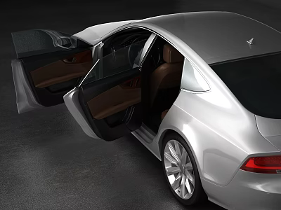 Silver Car with Open Doors Showcasing Modern Luxury Interior Design 3d model