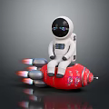 Smart Machine Astronaut Figure Sitting On Red Army Rocket With Jet Flames 3d model
