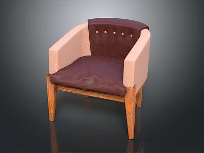 Accent Chair With Dark Brown Upholstered Seat Backrest Light Pink Armrests Wooden Legs Decorative Studs 3d model
