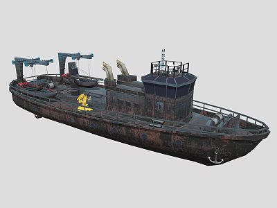 Rusty Industrial Ship With Deck Equipment And Anchor 3d model