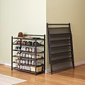 Black Mesh Multi Tiered Foldable Shoe Rack with Various Shoes Bag and Storage Boxes 3d model