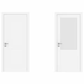 Modern White Hinged Doors With Frosted Glass Panel And Metal Handle Design