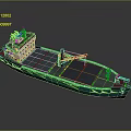 Blue Green Hull Cargo Ship 3D Model With Black Deck White Superstructure And Red Crane