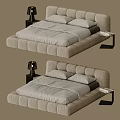 Modern Beige Upholstered Double Bed With Padded Headboard And Bedside Tables 3d model