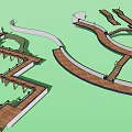 Modern Wooden Road Facilities with Curved Pathways Steps and Platforms in Landscape Walkway Design