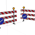 Road Traffic Barriers With Red White Stripes Yellow Warning Lights And Blue Arrow Signs