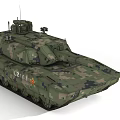 Military Tank Featuring Camouflage Paint Red Star Emblem And Long Gun Barrel