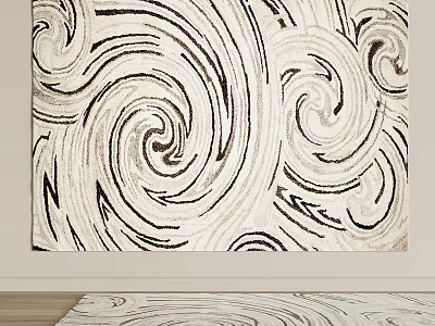Square Area Rug With Abstract Swirling Patterns In Beige And Brown 3d model