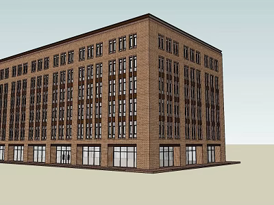 Multi Story Brick Office Building With Uniform Windows And Ground Floor Glass Doors 3d model