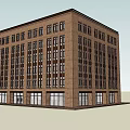 Multi Story Brick Office Building With Uniform Windows And Ground Floor Glass Doors