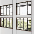 Modern Casement Windows Design With White Wall Dark Frames And Green Trees View 3d model