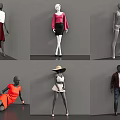 Mannequins Posing In Different Positions Wearing Various Fashion Outfits For Retail