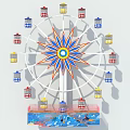 Ferris Wheel Amusement Equipment With Star Shaped Design Colorful Cabins Water Pool And Small Boats