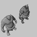 Two Standing Muscular Horned Fantasy Game Characters With Red Eyes And Loincloth