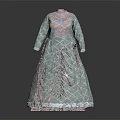 Elegant Light Blue Dress With Pink Decorations Diamond Pattern And Lace Collar Design