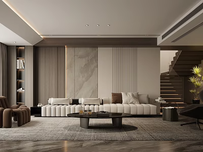Modern Living Room Interior Design With Sofa Coffee Table And Wall Panels 3d model