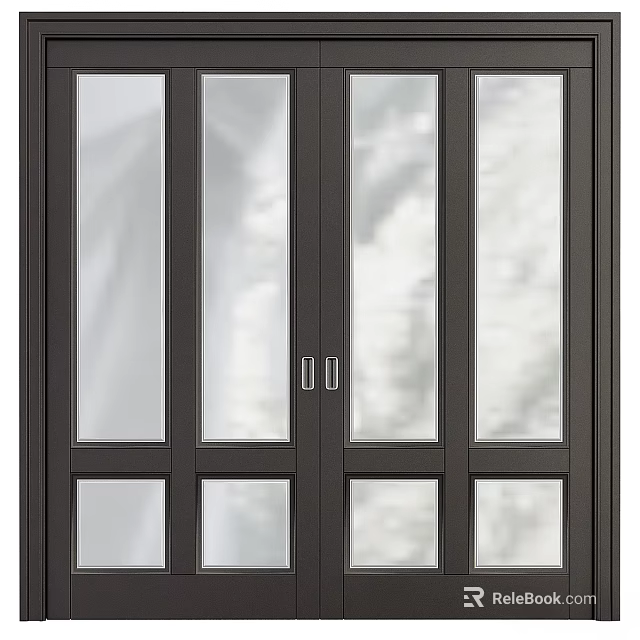 Elegant Double Glass Paneled Swing Door With Dark Frame For Home Interior 3d model 