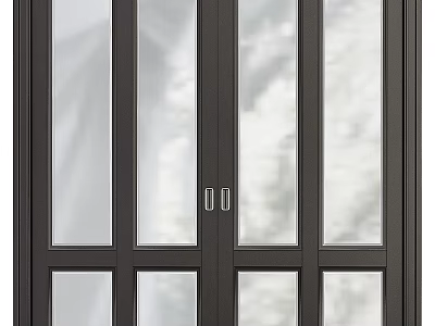 Elegant Double Glass Paneled Swing Door With Dark Frame For Home Interior 3d model