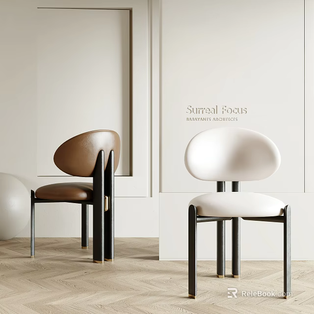 Surreal Modernist Leather Chairs Minimalist Design With Brown White Color And Light Wooden Floor 3d model 