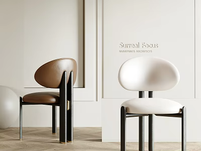 Surreal Modernist Leather Chairs Minimalist Design With Brown White Color And Light Wooden Floor 3d model