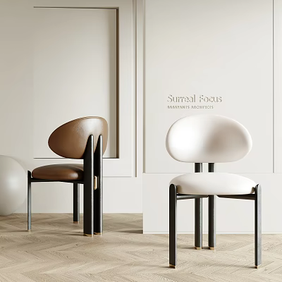 Surreal Modernist Leather Chairs Minimalist Design With Brown White Color And Light Wooden Floor 3d model