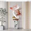 Modern Sculpture Carving With Red White Art Design And Marble Base Decor