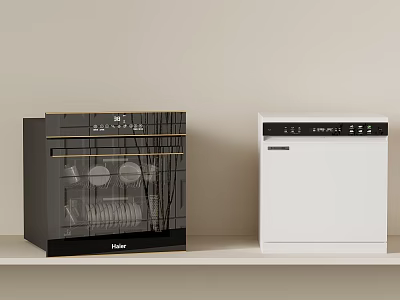 Haier Kitchen Appliances With Black Glass Door And White Countertop Units 3d model
