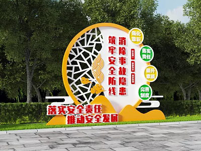Traffic Safety Sign with Hazard Elimination Messages in Green Outdoor Area Promoting Safe Development 3d model