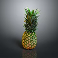 Fresh Ripe Pineapple With Green Leafy Top And Yellow Textured Skin On Dark Background